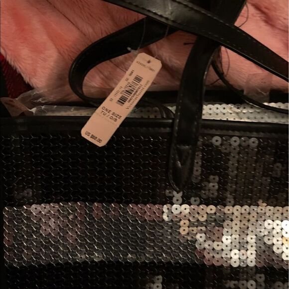 Victoria Secret rainbow signature stripe sequin bling large XL tote bag NWT/NIP - Picture 5 of 5